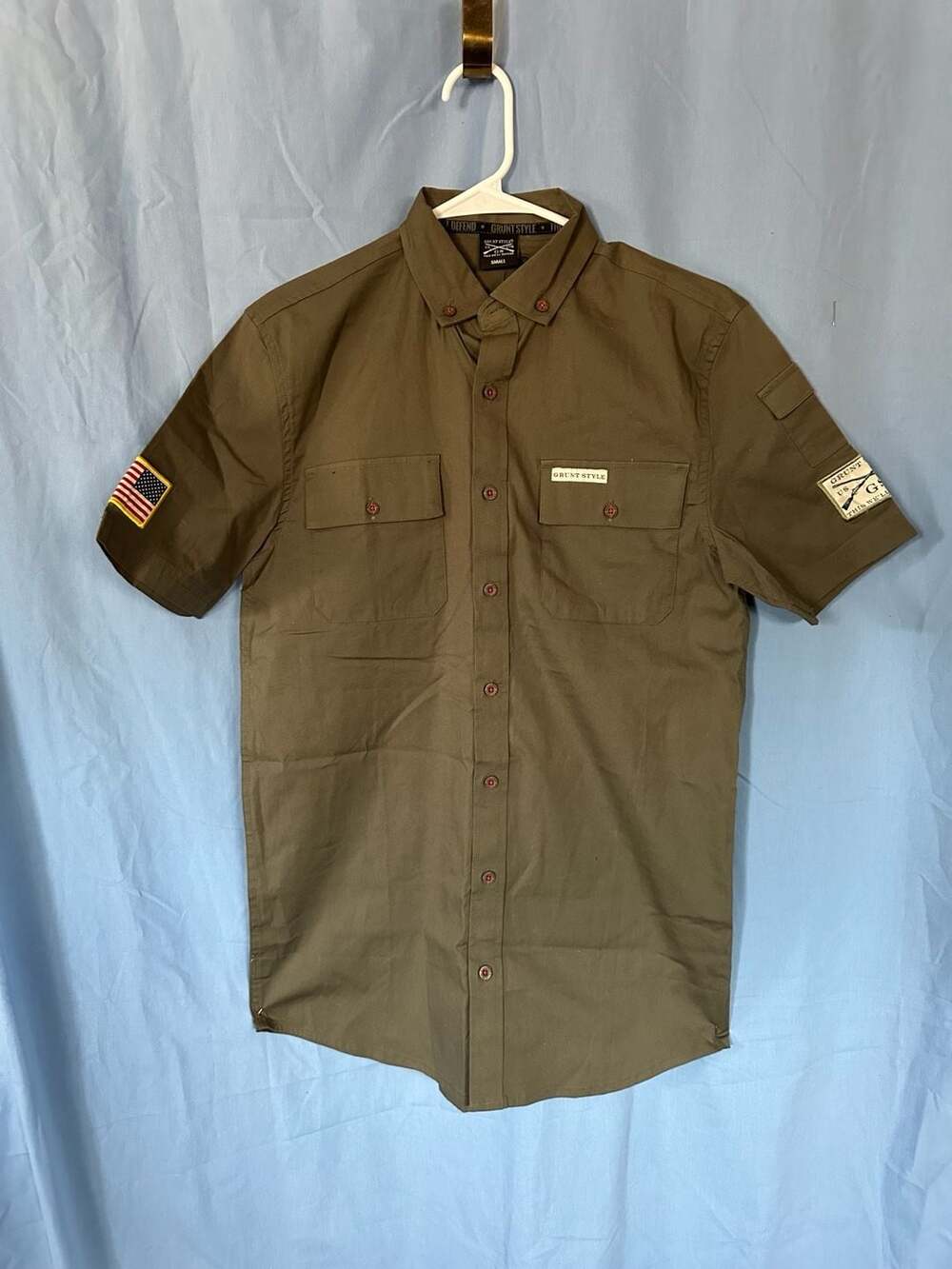NWT - Grunt Style Button Down Shirt, Size Small, Olive Green Military